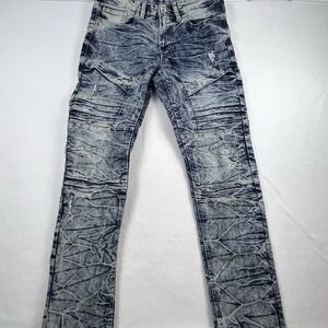 Southpole Jeans Men's 29x30 Blue Skinny Acid Wash Denim Distressed Moto Hip-Hop